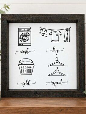 Wash Dry Fold Repeat Laundry Room Handcrafted wood & canvas sign